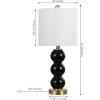 JONATHAN Y 21″ Clear/Brass Gold Glass Table Lamp for Bedroom and Living Room, White Linen Shade, Modern Stacked Sphere Bedside Lamp, LED Bulb Included (JYL1021B)(Black/Brass Gold)
