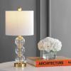 JONATHAN Y 21″ Clear/Brass Gold Glass Table Lamp for Bedroom and Living Room, White Linen Shade, Modern Stacked Sphere Bedside Lamp, LED Bulb Included (JYL1021B)(Clear/Brass Gold)