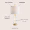 JONATHAN Y 21″ Clear/Brass Gold Glass Table Lamp for Bedroom and Living Room, White Linen Shade, Modern Stacked Sphere Bedside Lamp, LED Bulb Included (JYL1021B)(Clear/Brass Gold)