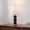 JONATHAN Y 21″ Clear/Brass Gold Glass Table Lamp for Bedroom and Living Room, White Linen Shade, Modern Stacked Sphere Bedside Lamp, LED Bulb Included (JYL1021B)(Black/Brass Gold)