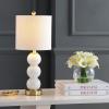 JONATHAN Y 21″ Clear/Brass Gold Glass Table Lamp for Bedroom and Living Room, White Linen Shade, Modern Stacked Sphere Bedside Lamp, LED Bulb Included (JYL1021B)(White/Brass Gold)