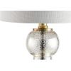 JONATHAN Y 21″ Clear/Brass Gold Glass Table Lamp for Bedroom and Living Room, White Linen Shade, Modern Stacked Sphere Bedside Lamp, LED Bulb Included (JYL1021B)(Mercury Glass/Brass Gold)