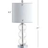 JONATHAN Y 21″ Clear/Brass Gold Glass Table Lamp for Bedroom and Living Room, White Linen Shade, Modern Stacked Sphere Bedside Lamp, LED Bulb Included (JYL1021B)(Clear/Chrome)