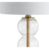 JONATHAN Y 21″ Clear/Brass Gold Glass Table Lamp for Bedroom and Living Room, White Linen Shade, Modern Stacked Sphere Bedside Lamp, LED Bulb Included (JYL1021B)(Clear/Brass Gold)
