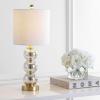 JONATHAN Y 21″ Clear/Brass Gold Glass Table Lamp for Bedroom and Living Room, White Linen Shade, Modern Stacked Sphere Bedside Lamp, LED Bulb Included (JYL1021B)(Mercury Glass/Brass Gold)