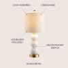 JONATHAN Y 21″ Clear/Brass Gold Glass Table Lamp for Bedroom and Living Room, White Linen Shade, Modern Stacked Sphere Bedside Lamp, LED Bulb Included (JYL1021B)(White/Brass Gold)