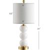 JONATHAN Y 21″ Clear/Brass Gold Glass Table Lamp for Bedroom and Living Room, White Linen Shade, Modern Stacked Sphere Bedside Lamp, LED Bulb Included (JYL1021B)(White/Brass Gold)