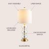 JONATHAN Y 21″ Clear/Brass Gold Glass Table Lamp for Bedroom and Living Room, White Linen Shade, Modern Stacked Sphere Bedside Lamp, LED Bulb Included (JYL1021B)(Mercury Glass/Brass Gold)