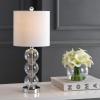 JONATHAN Y 21″ Clear/Brass Gold Glass Table Lamp for Bedroom and Living Room, White Linen Shade, Modern Stacked Sphere Bedside Lamp, LED Bulb Included (JYL1021B)(Clear/Chrome)