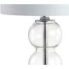 JONATHAN Y 21″ Clear/Brass Gold Glass Table Lamp for Bedroom and Living Room, White Linen Shade, Modern Stacked Sphere Bedside Lamp, LED Bulb Included (JYL1021B)(Clear/Chrome)