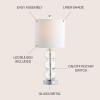 JONATHAN Y 21″ Clear/Brass Gold Glass Table Lamp for Bedroom and Living Room, White Linen Shade, Modern Stacked Sphere Bedside Lamp, LED Bulb Included (JYL1021B)(Clear/Chrome)