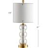 JONATHAN Y 21″ Clear/Brass Gold Glass Table Lamp for Bedroom and Living Room, White Linen Shade, Modern Stacked Sphere Bedside Lamp, LED Bulb Included (JYL1021B)(Mercury Glass/Brass Gold)
