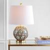 JONATHAN Y 21.5″ Aqua Glass and Brown Rope Nautical Table Lamp, Coastal Transitional Bedside Lamp with White Linen Drum Shade for Living Room, LED Bulb Included JYL1085A