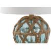 JONATHAN Y 21.5″ Aqua Glass and Brown Rope Nautical Table Lamp, Coastal Transitional Bedside Lamp with White Linen Drum Shade for Living Room, LED Bulb Included JYL1085A
