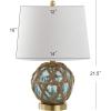 JONATHAN Y 21.5″ Aqua Glass and Brown Rope Nautical Table Lamp, Coastal Transitional Bedside Lamp with White Linen Drum Shade for Living Room, LED Bulb Included JYL1085A