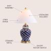 JONATHAN Y 22″ Navy Blue and White School of Fish Ceramic Ginger Jar LED Table Lamp, Coastal Nautical Bedside Lamp, White Linen Shade, UL Listed, LED Bulb Included JYL6209A