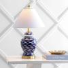 JONATHAN Y 22″ Navy Blue and White School of Fish Ceramic Ginger Jar LED Table Lamp, Coastal Nautical Bedside Lamp, White Linen Shade, UL Listed, LED Bulb Included JYL6209A