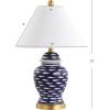 JONATHAN Y 22″ Navy Blue and White School of Fish Ceramic Ginger Jar LED Table Lamp, Coastal Nautical Bedside Lamp, White Linen Shade, UL Listed, LED Bulb Included JYL6209A
