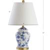 JONATHAN Y 22″ Navy/White Ceramic Table Lamp, French Country Chinoiserie Ginger Jar LED Bedside Lamp for Living Room Bedroom, White Linen Shade (JYL3005D)(Blue/White)