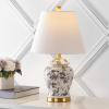 JONATHAN Y 22″ Navy/White Ceramic Table Lamp, French Country Chinoiserie Ginger Jar LED Bedside Lamp for Living Room Bedroom, White Linen Shade (JYL3005D)(Gray/White)