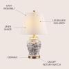 JONATHAN Y 22″ Navy/White Ceramic Table Lamp, French Country Chinoiserie Ginger Jar LED Bedside Lamp for Living Room Bedroom, White Linen Shade (JYL3005D)(Gray/White)