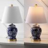 JONATHAN Y 22″ Navy/White Ceramic Table Lamp, French Country Chinoiserie Ginger Jar LED Bedside Lamp for Living Room Bedroom, White Linen Shade (JYL3005D)(Navy/White)