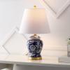 JONATHAN Y 22″ Navy/White Ceramic Table Lamp, French Country Chinoiserie Ginger Jar LED Bedside Lamp for Living Room Bedroom, White Linen Shade (JYL3005D)(Navy/White)