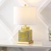 JONATHAN Y 22″ Red/White Modern Ceramic Ginger Jar Table Lamp for Nightstand, Square Lattice Transitional Chinoiserie Lamp for Living Room, White Linen Shade, LED Bulb (JYL3044B)(Yellow/White)