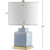 JONATHAN Y 22″ Red/White Modern Ceramic Ginger Jar Table Lamp for Nightstand, Square Lattice Transitional Chinoiserie Lamp for Living Room, White Linen Shade, LED Bulb (JYL3044B)(Blue/White)
