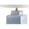JONATHAN Y 22″ Red/White Modern Ceramic Ginger Jar Table Lamp for Nightstand, Square Lattice Transitional Chinoiserie Lamp for Living Room, White Linen Shade, LED Bulb (JYL3044B)(Blue/White)
