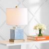 JONATHAN Y 22″ Red/White Modern Ceramic Ginger Jar Table Lamp for Nightstand, Square Lattice Transitional Chinoiserie Lamp for Living Room, White Linen Shade, LED Bulb (JYL3044B)(Blue/White)