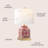 JONATHAN Y 22″ Red/White Modern Ceramic Ginger Jar Table Lamp for Nightstand, Square Lattice Transitional Chinoiserie Lamp for Living Room, White Linen Shade, LED Bulb (JYL3044B)(Red/White)