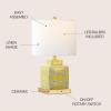 JONATHAN Y 22″ Red/White Modern Ceramic Ginger Jar Table Lamp for Nightstand, Square Lattice Transitional Chinoiserie Lamp for Living Room, White Linen Shade, LED Bulb (JYL3044B)(Yellow/White)