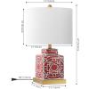 JONATHAN Y 22″ Red/White Modern Ceramic Ginger Jar Table Lamp for Nightstand, Square Lattice Transitional Chinoiserie Lamp for Living Room, White Linen Shade, LED Bulb (JYL3044B)(Red/White)