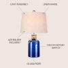JONATHAN Y 23.5″ Cobalt Blue Glass Bottle LED Table Lamp, Coastal Mediterranean Lamp with Rope Accent and Gray Linen Shade for Living Room Bedroom, LED Bulb Included JYL1004A