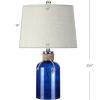 JONATHAN Y 23.5″ Cobalt Blue Glass Bottle LED Table Lamp, Coastal Mediterranean Lamp with Rope Accent and Gray Linen Shade for Living Room Bedroom, LED Bulb Included JYL1004A