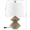JONATHAN Y 24.5″ Brown Wood Finish Coastal 3-Stack Cairn LED Table Lamp for Living Room, White Linen Shade, Rustic Mid-Century Modern Bedside Lamp for Bedroom Office JYL4061A(Brown Wood Finish)
