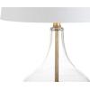 JONATHAN Y 24.5″ Gold Painted Glass Table Lamp, Modern Glam Teardrop Nightstand Lamp with White Linen Drum Shade and Crystal Base, UL Listed, LED Bulb Included JYL5007A