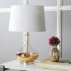 JONATHAN Y 24.5″ Gold Painted Glass Table Lamp, Modern Glam Teardrop Nightstand Lamp with White Linen Drum Shade and Crystal Base, UL Listed, LED Bulb Included JYL5007A