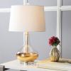 JONATHAN Y 24.5″ Gold Painted Glass Table Lamp, Modern Glam Teardrop Nightstand Lamp with White Linen Drum Shade and Crystal Base, UL Listed, LED Bulb Included JYL5007A