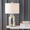 JONATHAN Y 24.5″ Mercury Silver Trellis Glass Table Lamp for Living Room, White Linen Shade, Modern Bedside Nightstand Lamp for Bedroom, LED Bulb Included, UL Listed (JYL1084A)(Mercury Silver)