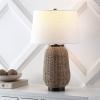 JONATHAN Y 25″ Brass Gold/Light Brown Rattan LED Table Lamp for Living Room Bedroom Coastal Decor, White Linen Shade, Bulb Included JYL4044A(Dark Brown)