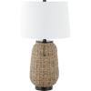 JONATHAN Y 25″ Brass Gold/Light Brown Rattan LED Table Lamp for Living Room Bedroom Coastal Decor, White Linen Shade, Bulb Included JYL4044A(Dark Brown)