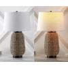 JONATHAN Y 25″ Brass Gold/Light Brown Rattan LED Table Lamp for Living Room Bedroom Coastal Decor, White Linen Shade, Bulb Included JYL4044A(Dark Brown)