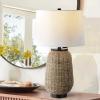 JONATHAN Y 25″ Brass Gold/Light Brown Rattan LED Table Lamp for Living Room Bedroom Coastal Decor, White Linen Shade, Bulb Included JYL4044A(Dark Brown)