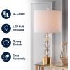 JONATHAN Y 25.25″ Clear and Brass Gold Crystal Table Lamp, Modern Glam Faceted Orb Bedside Lamp with White Linen Drum Shade for Living Room Bedroom, LED Bulb Included JYL5017A
