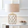 JONATHAN Y 26.5″ Brown/Clear Glass and Rope Coastal LED Table Lamp, Nautical Jute Net Lamp for Living Room Bedroom Nightstand, Gray Linen Drum Shade, LED Bulb Included JYL5033A