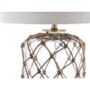 JONATHAN Y 26.5″ Brown/Clear Glass and Rope Coastal LED Table Lamp, Nautical Jute Net Lamp for Living Room Bedroom Nightstand, Gray Linen Drum Shade, LED Bulb Included JYL5033A