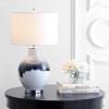 JONATHAN Y 27″ Blue/White Drip Glass and Metal Table Lamp, Modern Transitional Bedside Lamp for Living Room Bedroom, White Linen Drum Shade, LED Bulb Included JYL1065A