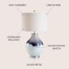 JONATHAN Y 27″ Blue/White Drip Glass and Metal Table Lamp, Modern Transitional Bedside Lamp for Living Room Bedroom, White Linen Drum Shade, LED Bulb Included JYL1065A
